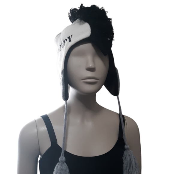 Walt Disney World Grumpy Embroidered Mohawk Tassel Winter GreyBlack Ear Flap - Picture 3 of 15